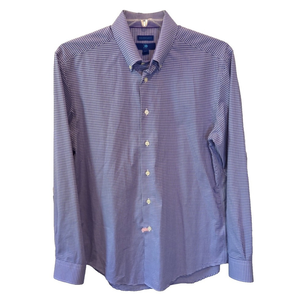 Egara Mens Purple Gingham Non-Iron Slim Fit Dress Shirt‎ 16.5 34/35 Cotton